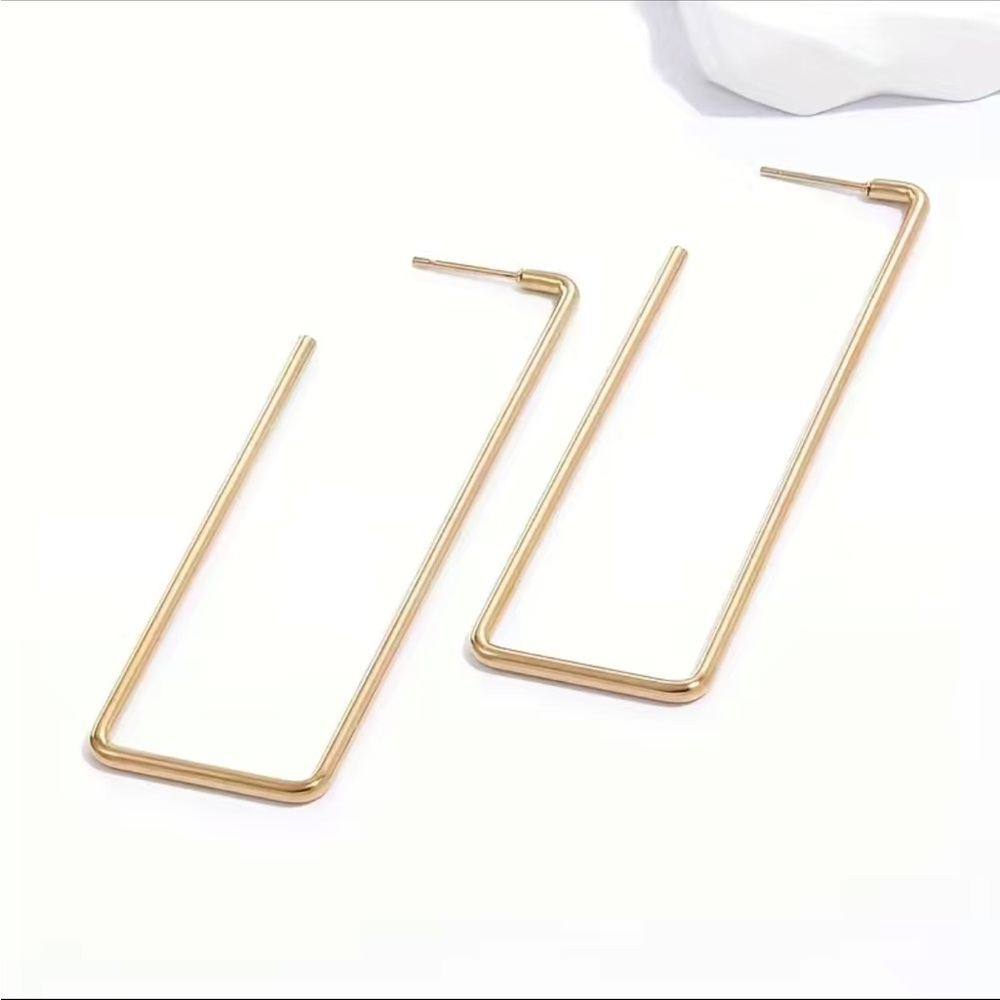 18K Rectangle hoop gold earrings - Picture 5 of 5
